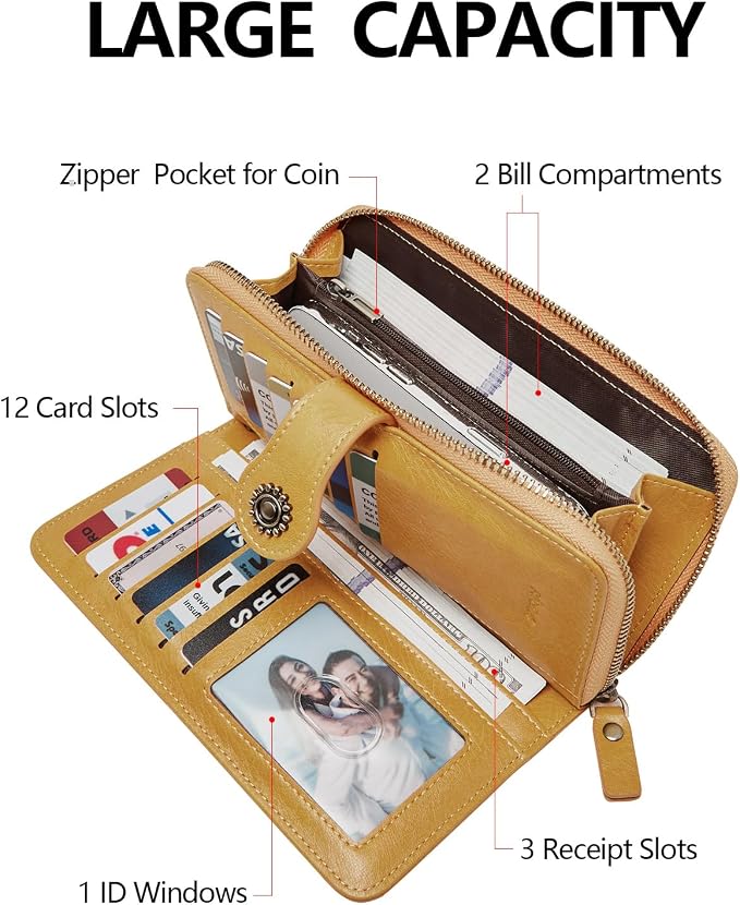 TFKGS Wallet for Women RFID Blocking Leather Large Capacity Card Holder Ladies Phone Clutch Travel Long Purse Wristlet | RFID Blocking - Image 2