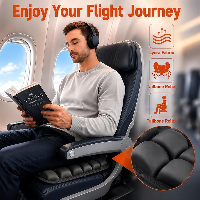 Travel Seat Cushion for Airplane, Inflatable for Long Flights, Portable Ergonomic Adjustable Air Pad – Tailbone & Lumbar Pain Relief for Plane, Stadium, Car, Wheelchair, Driving, Office, Work - Image 2