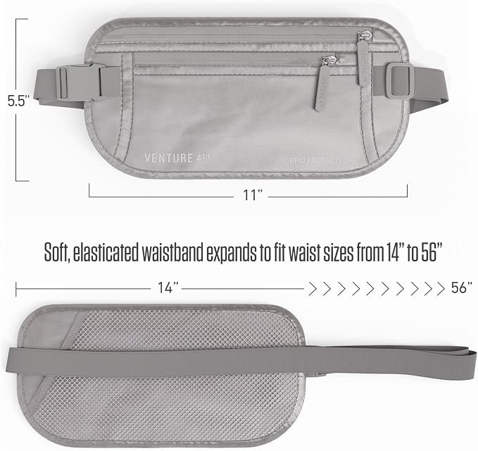 VENTURE 4TH Travel Money Belt, RFID Blocking Passport Holder - Sleek Silver - Image 6