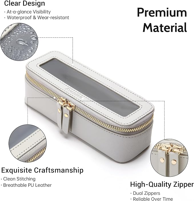 Aveniee Clear Makeup Brush Bag, Slim Brush Holder Cosmetic Case, Small Travel Toiletry Bag for Women, Thin Make up Bags with Zippers, Cute Travel Essentials Srorage Bag.Grey - Image 3