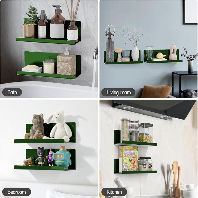 PAVSTINE Adhesive Floating Shelves for Wall No Drilling, 12 Inch Acrylic Self Adhesive Shelves, Stick on Shelves, Dorm Wall Shelf, for Bathroom, Kitchen, Bedroom, Office, Gaming Room, Green - Image 6