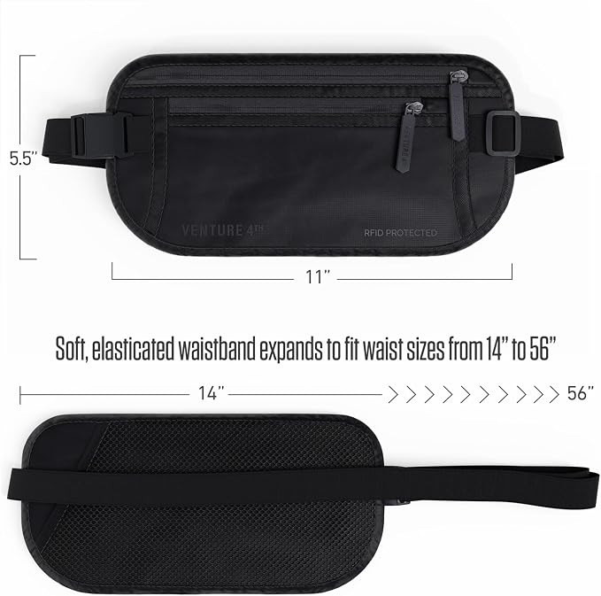 VENTURE 4TH Travel Money Belt, RFID Blocking Passport Holder - Sleek Black - Image 6