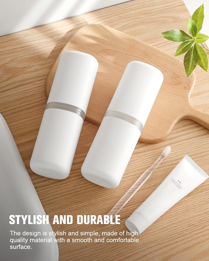 FERYES Travel Toothbrush and Toothpaste Holder – Large Capacity Oral Care Tools Organizer with Mouthwash Cups, Portable Tooth Brushes Case - White - Image 5