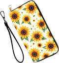 Women's RFID Blocking PU Leather Zip-Around Wallet, Large Capacity Clutch with Phone Holder, Travel Purse & Card Organizer with Removable Wristlet,Sunflower Pattern by Unknown