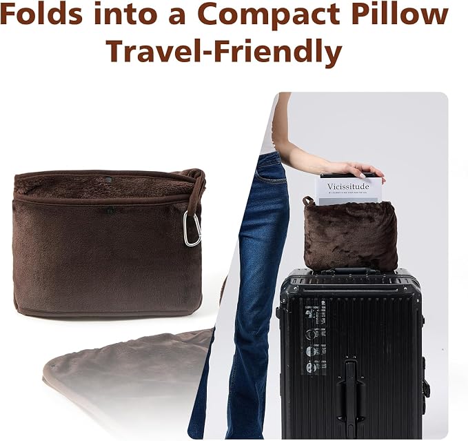 Packable Travel Throw Blanket, Coffee Brown | Soft lightweight wearable travel accessory with carry pouch, airplane blanket, road trips, office naps,outdoor camping - Image 3