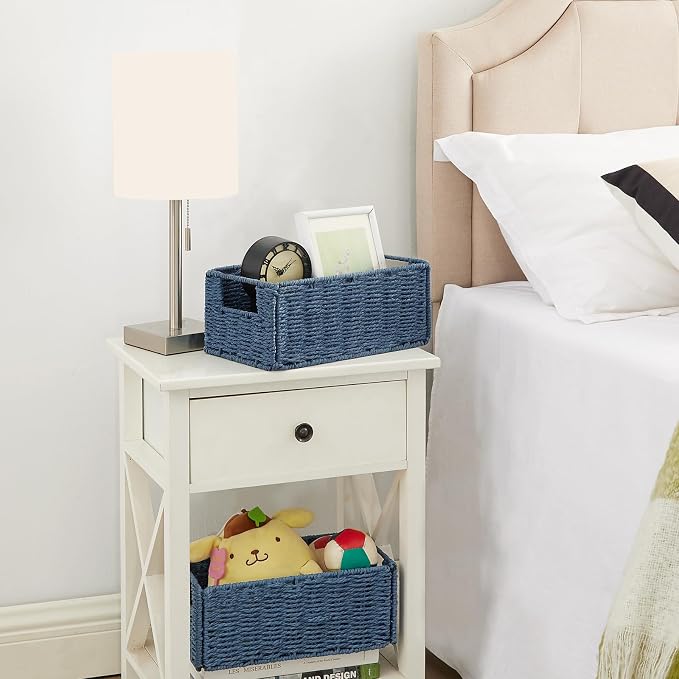 Wicker Storage Basket, Set of 2 Hand-Woven Paper Rope Wicker Basket, Small Storage Baskets for Organizing Toilet Paper Basket, Foldable Large Cube Storage Organizer Bins for Shelves (Blue) - Image 4