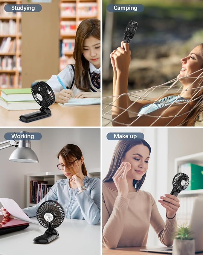 2 Pack Portable Handheld Fan, Mini Hand Held Fan, 6-15H Cooling Small Personal Fan, 180° Foldable Mini Desk Fan with 4 Quiet Speed, Neck Fan w/Lanyard for Kids Women Men Travel Outdoor Office, Black - Image 7