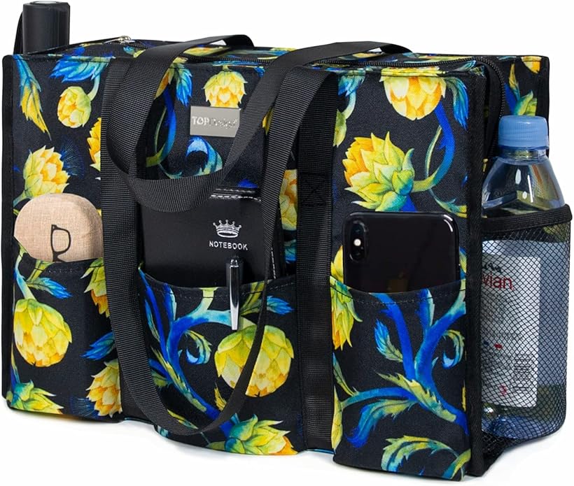 TOPDesign Utility Water Resistant Tote Bag with 13 Pockets, Top Zipper Closure & Thick Bottom Support, for Working Women by TOPDesign