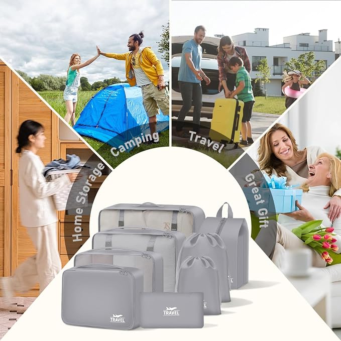 8 Set Packing Cubes for Travel Luggage Organizer Bags for Family, Mesh Packing Cubes for Suitcases, Travel Essentials Bags Set for Women & Men - Image 7