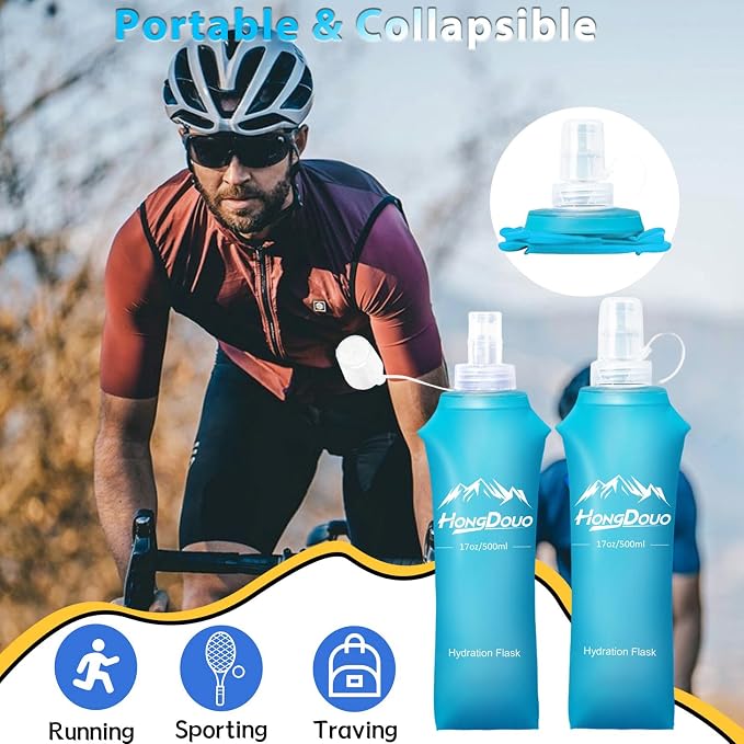 2 Packs Soft Flask, 17oz/500ml TPU Collapsible Soft Water Bottle for Hydration Pack, Running Vest, BPA-Free Folding Water Bottles for Hiking Cycling Climbing Running Outdoor Sports - Image 6