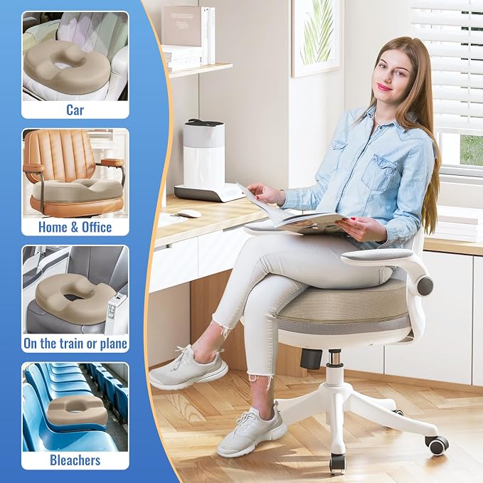 CloudBliss Donut Pillow Stadium Seat Cushion for Tailbone Pain Relief and Hemorrhoids, Memory Foam Seat Chair Cushion, Portable Seat Cushions for Bleachers, Car, Home & Office - Image 6