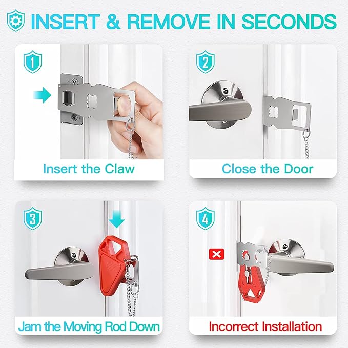 Portable Door Lock for Travel Hotel Safety: Hotel Door Locks for Travelers | Home Apartment Security Locker from Inside Room Bedroom Women Travel Gifts Traveler Stocking Stuffers Traveling Essentials - Image 4
