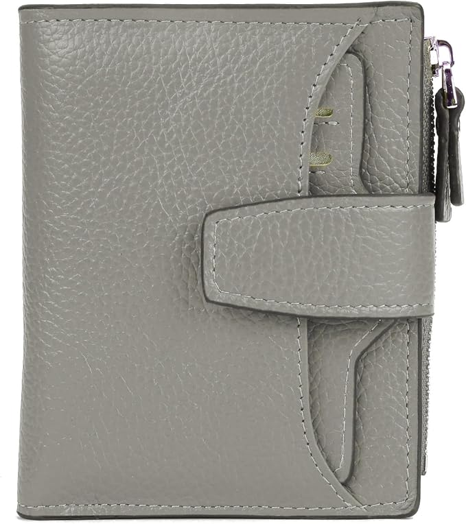 Women's RFID Blocking Leather Small Compact Bi-fold Zipper Pocket Wallet Card Case Purse with id Window by AINIMOER