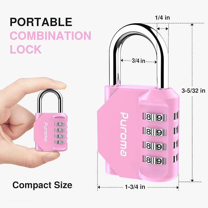 Puroma 1 Pack Combination Lock Locker 4 Digits Combo Padlock Gym Pink | For School Gate Fence Toolbox Hasp Storage, Outdoor, Resettable, Weatherproof, Side Window, Crack Cut Resist, Hardened Steel - Image 5