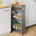 XYZLVSI Slim Storage Cart, Narrow Kitchen Rolling Cart for Small Spaces | 5.9" W skinny storage cart, 12.4" bottom metal utility cart with 360° swivel wheels for bathroom/laundry, slim shelf, Gray by XYZLVSI