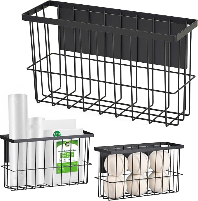 FAMNONE 1-Pack Magnetic Basket for Dryer Balls, Laundry Room Organizer | Metal Dryer Ball Holder, Magnetic Lint Bin, Fridge Basket, Washer Dryer Organizer for Kitchen, Laundry by FAMNONE