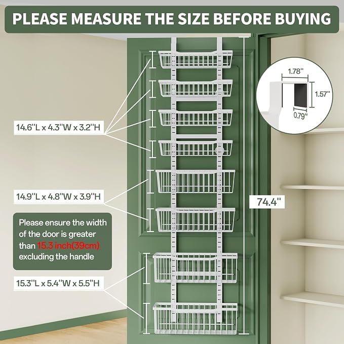 Eastherry Over The Door Organizer，8-Tier Over The Door Pantry Organizer with Adjustable Baskets，Metal Hanging Pantry Organizers and Storage for Kitchen, Back of Door Seasoning Rack (White) - Image 2