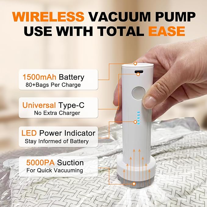 Vacuum Seal Bags for Clothing Travel, with Electric Pump 9-Pack | Save 80% luggage space. Tear-resistant PA+PE. Smart travel essentials replacing compression packing cubes. - Image 2