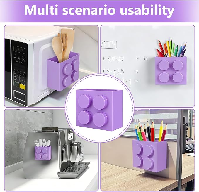 Magnetic Basket Organizer for Fridge - Lego-Style ABS Plastic Storage Box,No Drill Design for Kitchen Counter, Microwave & Whiteboard, Holds Up to 3.5 lbs (Light Purple) - Image 5