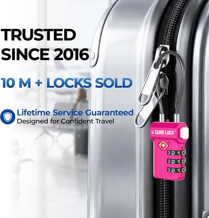 SURE LOCK TSA Approved Luggage Locks with Open Alert Indicator, 3 Digit Combination Cable Travel Lock for Suitcase, Backpack, Gym Locker, Toolbox, Carry On & Travel Bag - Image 5