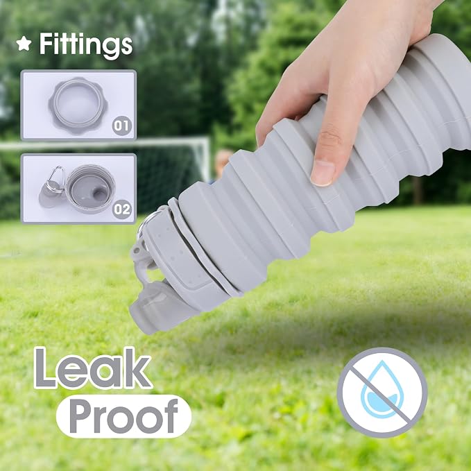 Collapsible Water Bottles for Kids, Students, Adults, Reusable BPA Free Silicone Foldable Sports Water Bottles for Travel Camping Hiking, Folding Travel Water Bottles, Gary - Image 4