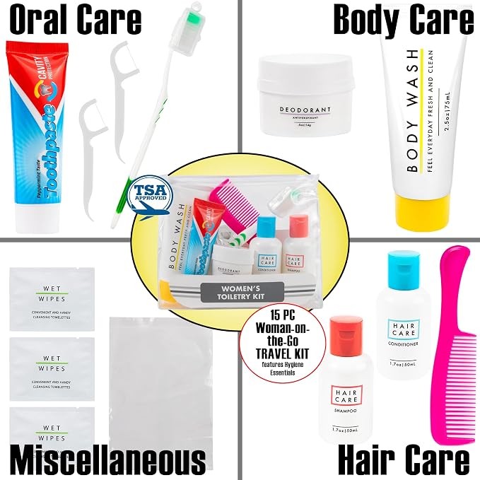 Trail maker Women’s Travel Toiletry Bag with Supplies, 15 Piece Travel Size TSA Compliant Oral Care and Grooming Essentials Kit - Image 3