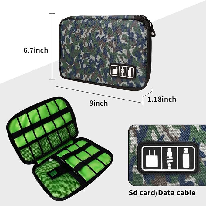 Lcsmaokin Electronics Travel Organizer,Portable Waterproof Electronic Travel Storage Bag for Small Charging Cord Storage,Charger,SD Card etc,for Travel,Business -Camouflage Green - Image 5
