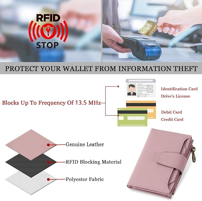 Small Wallet Women RFID Blocking Soft Leather Bifold Compact Card Holder Wallet for Women with Zipper Coin Pocket 4 ID Window - Image 6