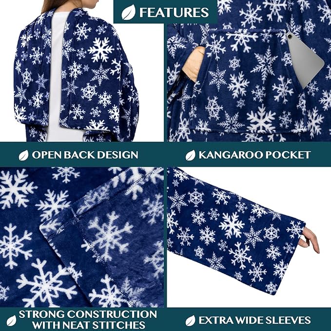 PAVILIA Blanket with Sleeves for Adult Women Men, Soft Warm Wearable Blanket Fleece Wrap Throw, Robe Blanket Gift - Image 3