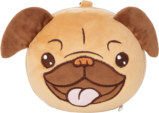 U Scinan Cute Animal 2-in-1 Travel Pillow and Eye Mask – Portable Neck Pillow with Adjustable Strap, Soft Plush Support for Airplane, Car, Train(Pug) by Unknown