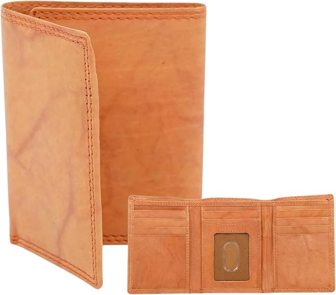 AG Wallets RFID Blocking Wallet for Men - Trifold Minimalist Slim Wallet with 10 Credit Card Slots & 3 Side Slots - 100% Genuine Leather Travel Wallet - Secure Compact Wallet - Tan by AGWallets