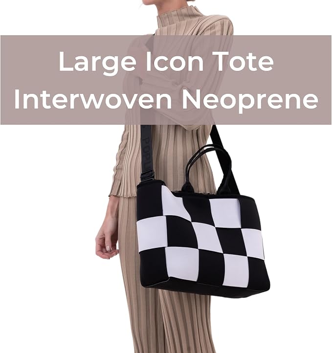 POPUPS Interwoven Large Neoprene Foldable Tote Bag, Weekender Bag for Women - Travel Crossbody Purse - Image 2