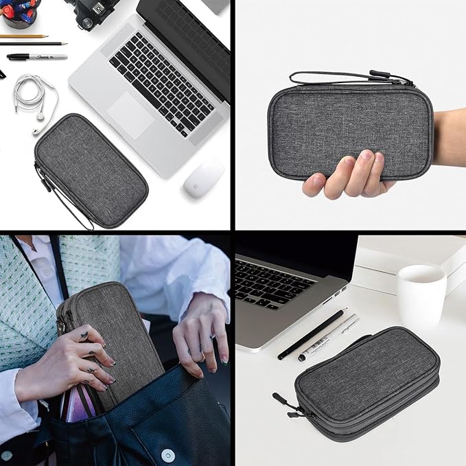 CAAORDKSO Electronics Organizer Case, Cable Organizer Bag Waterproof Electronic Accessories Carry Case with Handle for Cable, Cord, USB, Charger, Phone, Power Bank, Earphone (Dark Gray, Medium) - Image 5