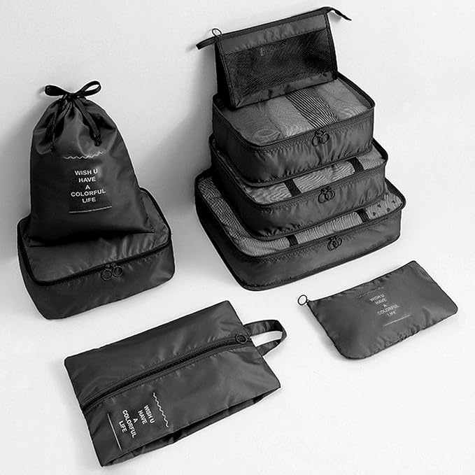 8 Set Packing Cubes for Suitcases, INVODA Travel Luggage Packing Organizers with Laundry Bag, Compression Storage Shoe Bag, Clothing Underwear Bag (Black) - Image 8
