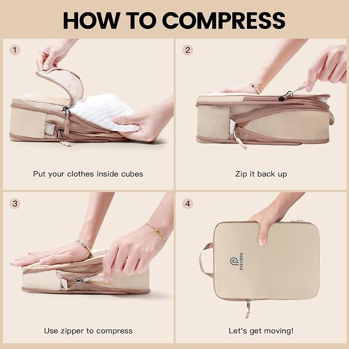 PFEYRPK Lightweight Compression Packing Cubes for Suitcases, Compressible Expandable Travel Packing Organizer with Clear Toiletries and Backpack Bag, Travel Essentials for Carry on Luggage 7 Set - Image 3