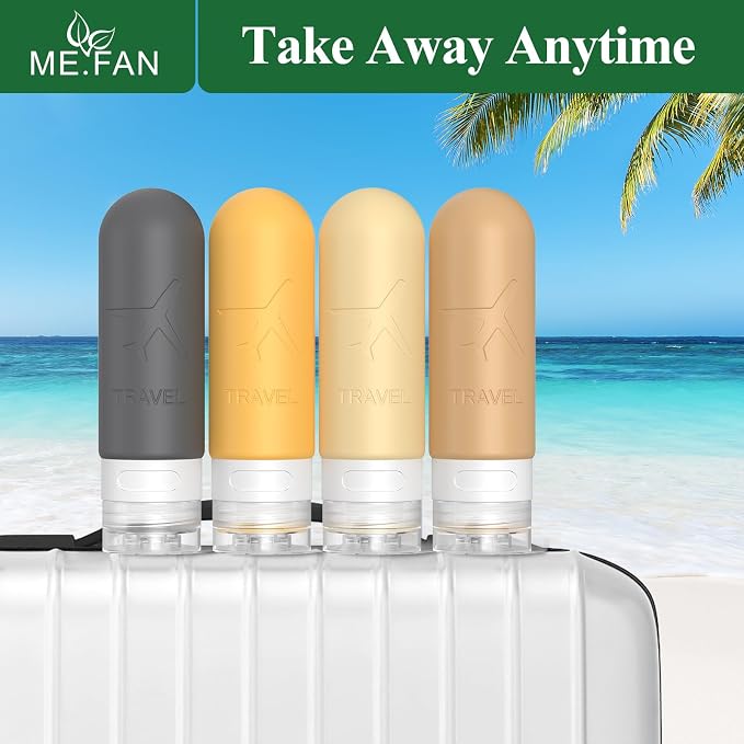 ME.FAN Travel Bottles for Toiletries,3oz Silicone Travel Size Containers, TSA Approved Squeezable Portable Split Bottle, Travel Accessories for Conditioner Shampoo Lotion - 4 Pack Yellow - Image 6