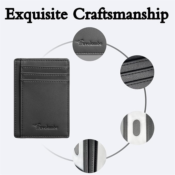Travelambo Front Pocket Minimalist Leather Slim Wallet RFID Blocking Medium Size - Image 6