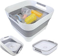 2.6 Gallon Collapsible Wash Basin - Large Capacity Portable Dish Tub with Drain Plug for Baby Bottles, RV Camping Kitchen, Space-Saving Foldable Sink (Gray) by Gimwa-foldtokeepopenformore