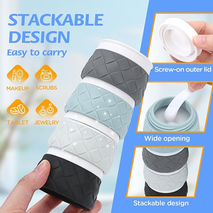 16 Pack Travel Bottles for Toiletries, TSA Approved Travel Size Toiletries Containers Set, BPA-Free Silicone Leak Proof Refillable Bottles Stackable Creams Jars Accessories Kit W/Clear Bag(Gray) - Image 5