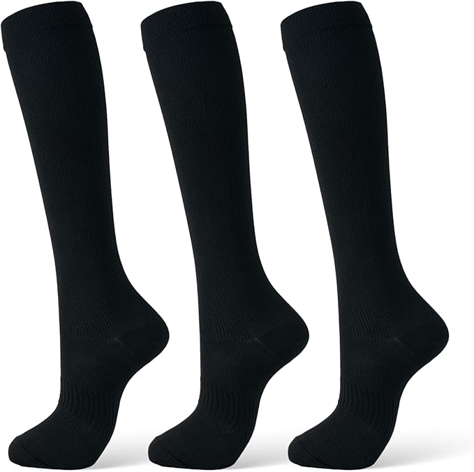 Compression Socks for Women & Men 15-20 mmHg, Knee High, 3 Pairs | Graduated Compression, Supports Circulation, Ideal for Nurses, Pregnancy, Travel, Flights, Running & Athletic Edema by FITFEL