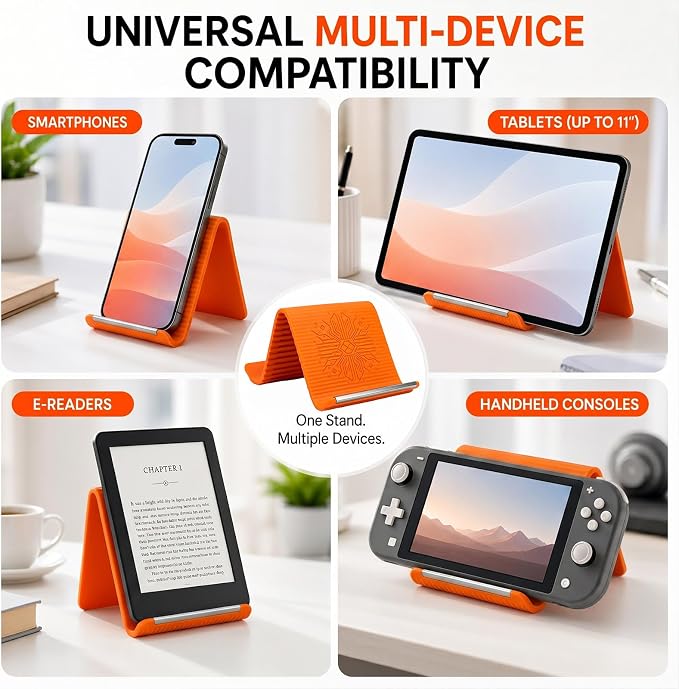2PCS Portable Foldable Silicone Aluminum Phone Holder, Orange&Black | 2026 New Flexible Silicone Phone Stand, Adjustable Non-Slip Airplane Phone Holder for Tablet, Travel, Office Desk, Treadmill - Image 5