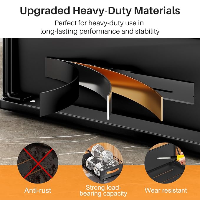 Pull out Cabinet Organizer,Heavy Duty Slide out Pantry Shelves Drawer Storage with Adhesive Nano Film,Sliding Mesh Cabinet Basket with Handle for Kitchen, Bathroom, Home, 13.8"W X 21"D X6.2"H,Black - Image 6