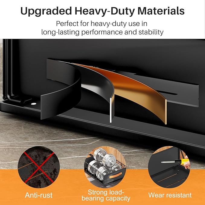 Pull out Cabinet Organizer,Heavy Duty Slide out Pantry Shelves Drawer Storage with Adhesive Nano Film,Sliding Mesh Cabinet Basket with Handle for Kitchen, Bathroom, Home, 11.8"W X 15.7"D X6.2"H,Black - Image 6