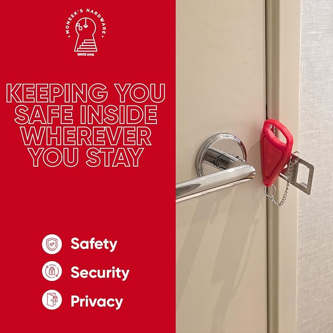 Portable Door Lock Extra Security Essential Safety & Privacy Travel Lockdown, Prevent Entry Stopper, Protect Family While Traveling Home Bedroom Hotel Apartment College (2 Pack (Red and Black)) - Image 4