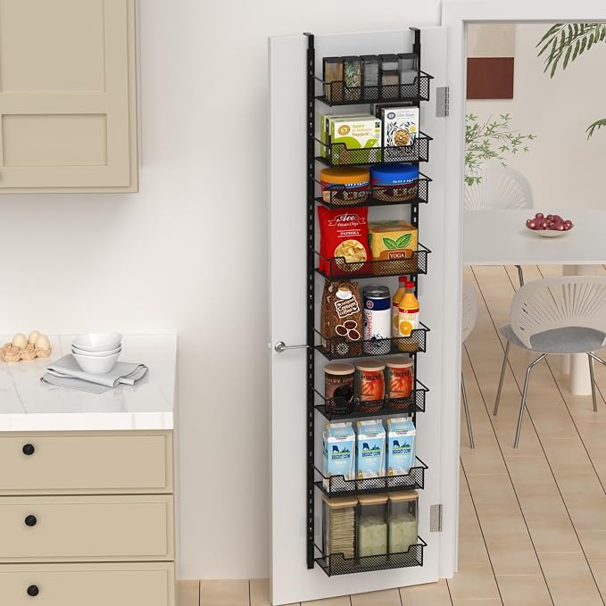 VyGrow 12.3" W Narrow Over the Door Pantry Organizer, 8-Tier Over the Door Organizer with Adjustable Basket, Pantry Door Organization for Pantry Kitchen Storage Room Spice Rack, Black - Image 6
