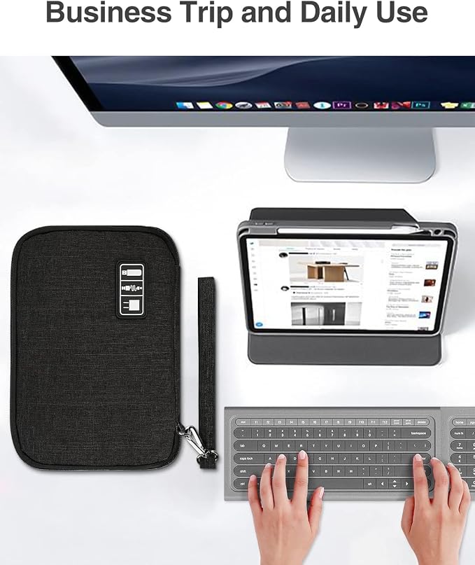 Double Layer Cable Organizer Bag, Portable Cord Storage Case, Flat Electronic Organizer Travel Case, Portable Tech Bag for Cable/Cord Storage/iPad (up to 7.9")/Wall Charger/Electronics - Image 6