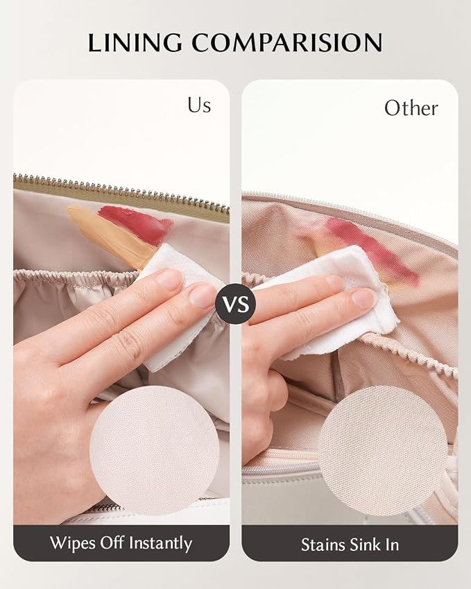 EACHY Velvet Travel Makeup Bag for Women, Flat Open Cosmetic Organizer | Velvet cosmetic organizer with two clear TPU brush pockets and extra storage for makeup, toiletries and travel essentials - Image 5