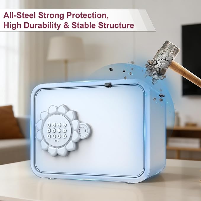 Mini Safe Box, Small Digital Security Safe Box with Keypad Lock, Small Safes for Kids with Auto Door/Coin & Bill Slot – for Cash, Jewelry & Valuables, Home/Office/Hotel Use, 6.5"D×9.3"W×7.1"H (White) - Image 8