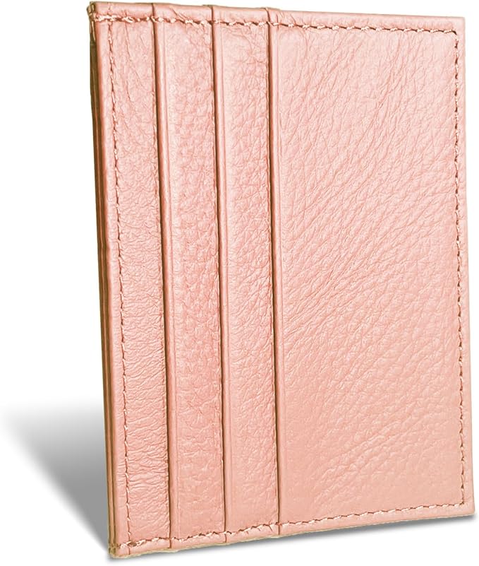 WOXVM Credit Card Holder Wallet RFID Blocking Slim Credit Card Cases Holder Premium Leather Minimalist Front Pocket Small Wallet with 6 Card Slots and 1 Pockets for Men Women (Pink) by WOXVM