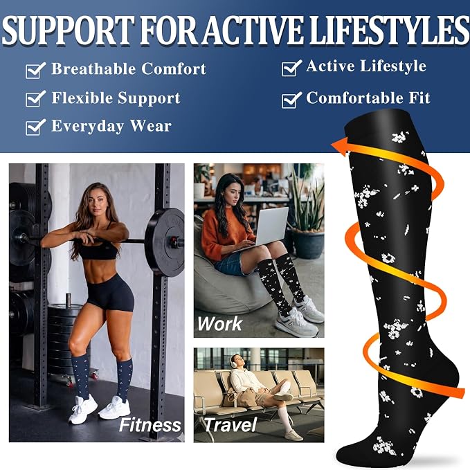 Sooverki Compression Socks for Women and Men Circulation (3/4 Pairs) is Best Support for Running Athletic Cycling Hiking - Image 4